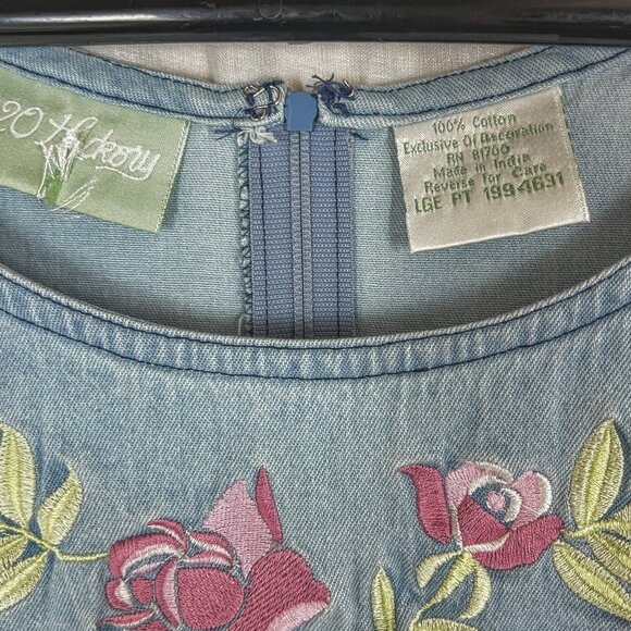 Denim Embroidered Maxi Dress Lightweight Vintage - Picture 6 of 7